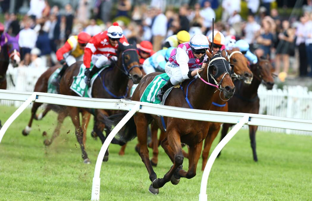 WINNING RIDE: Jockey Deanne Panya rides Correspondent to win The TAB Highway Handicap, during Sydney racing at Rosehill Gardens Racecourse. 
