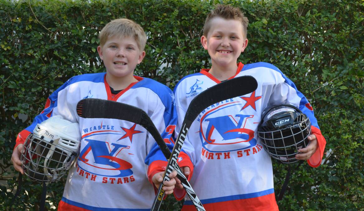 GET YOUR SKATES ON: Youngsters Tom Brum (left) and Hugo Sutherland are flying the flag for the exciting sport of ice hockey.