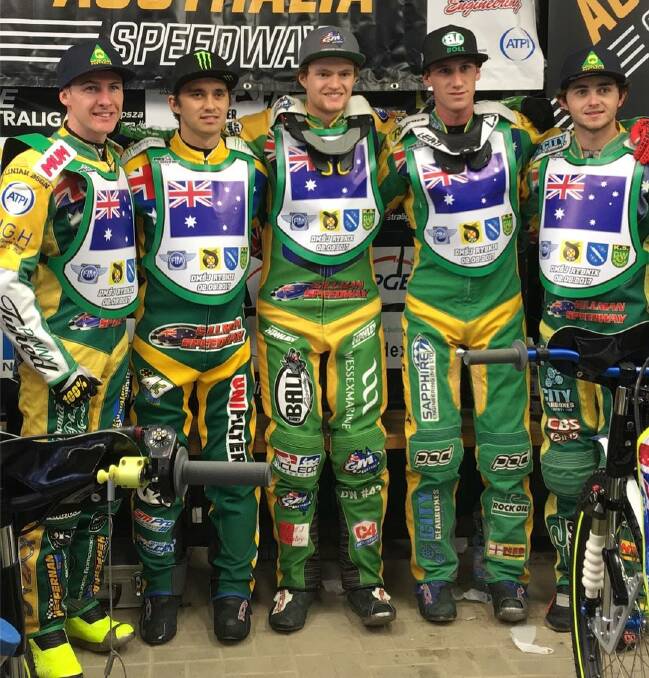 SILVER: Pelaw Main's Josh Pickering (left) and the Australian under-21 World Cup speedway team.