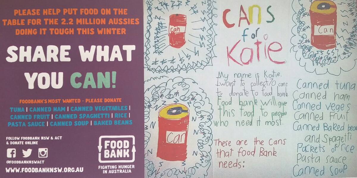 CANS FOR KATIE: Katie's poster promoting her canned food collection.