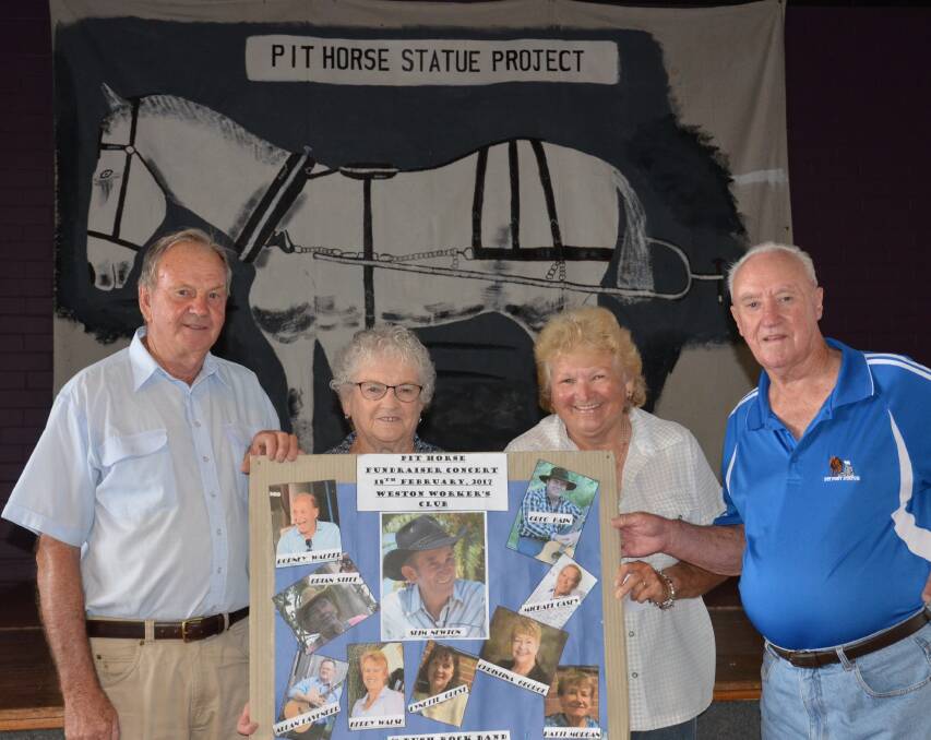 FUNDRAISING: Pit horse statue project committee members Royce Moore, Mary Holdom, Fay Thorpe and Brian Mould, preparing for the fundraising concert.