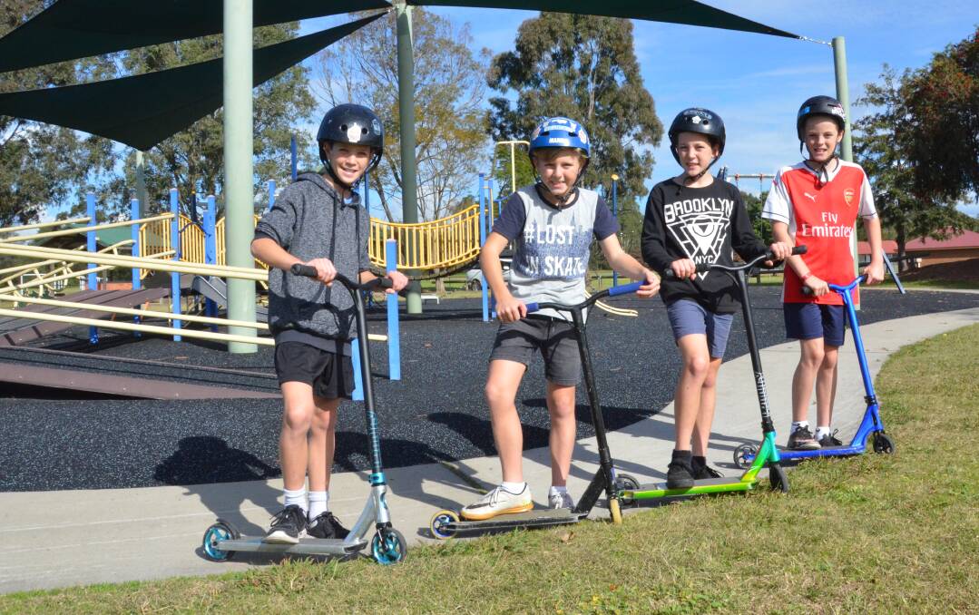 INITIATIVE: Eleven-year-old Sam Hamilton (pictured with friends Dalton Miller, Darcy Miller and Jye Thorpe) spoke at last week's Cessnock City Council meeting about his wish for a skate park to be built at Branxton.