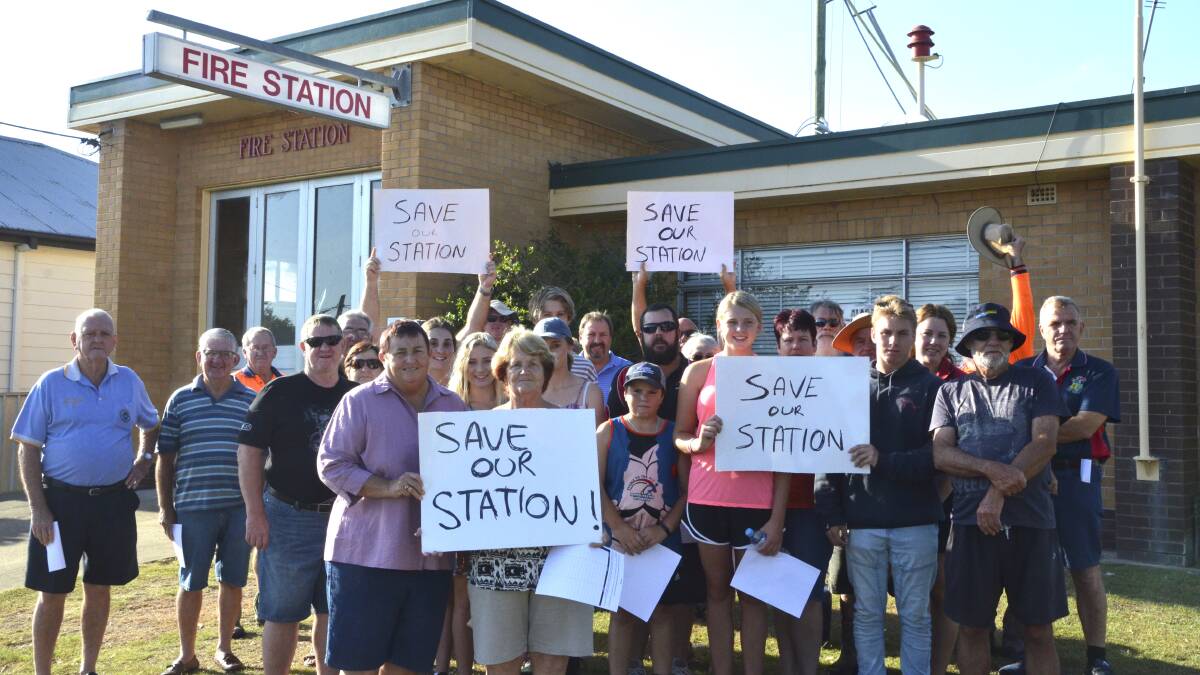 DON'T CLOSE IT DOWN: About 30 residents gathered earlier this month to show their support for keeping Weston Fire Station open. Picture: Krystal Sellars