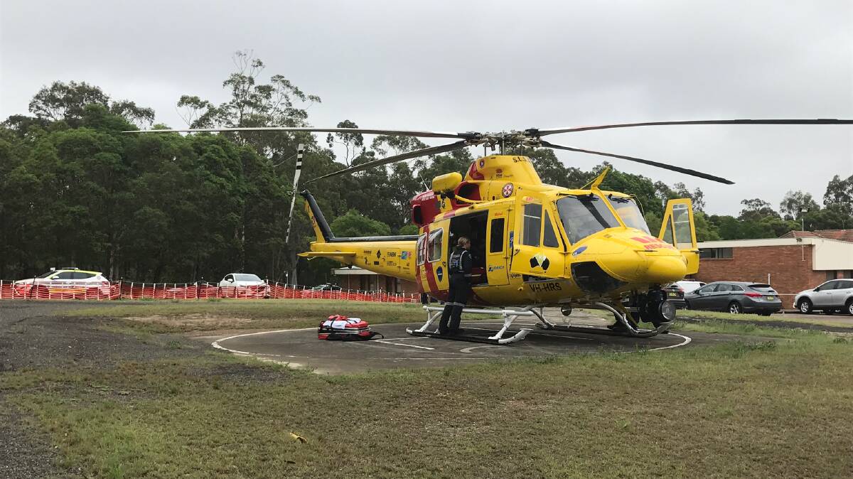 ASSISTANCE: The Westpac Rescue Helicopter touches down at Kurri Kurri Hospital on January 26, when it transported an injured cyclist to John Hunter Hospital.