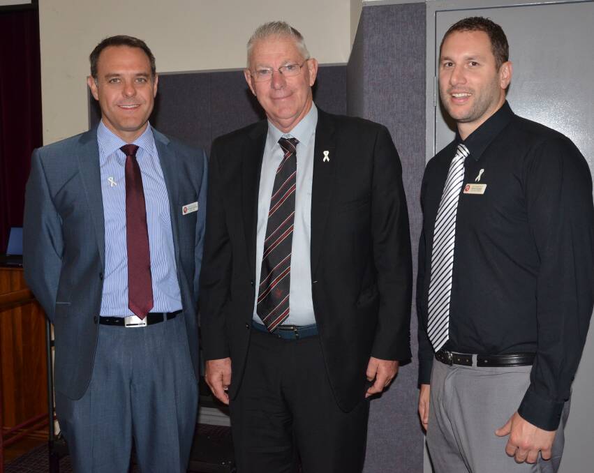 LEADERS: Mount View High deputy principal Shane Hookway, Cessnock mayor Bob Pynsent and Mount View teacher Steve Quigley are White Ribbon ambassadors.