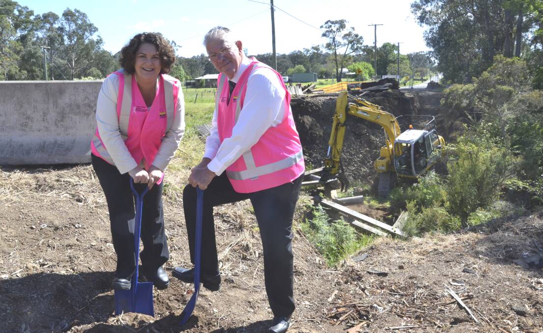 WORK BEGINS: Federal member for Paterson Meryl Swanson and Cessnock Mayor Bob Pynsent turned the first sods for the new Frame Drive bridge at Abermain on October 24.