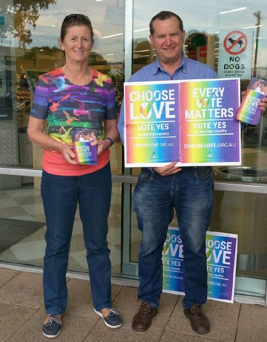 CHOOSE LOVE: Cessnock-Kurri Greens members Janet Murray and James Ryan supporting the 'yes' campaign.