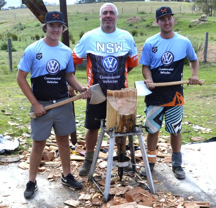 CHOPPING CHAMPS: Brendan Marsh, of Millfield, Justin Beckett, of Congewai, and Blake Marsh, of Millfield, will compete at the final round of the Stihl Timbersports Australian series this weekend. Picture: Krystal Sellars