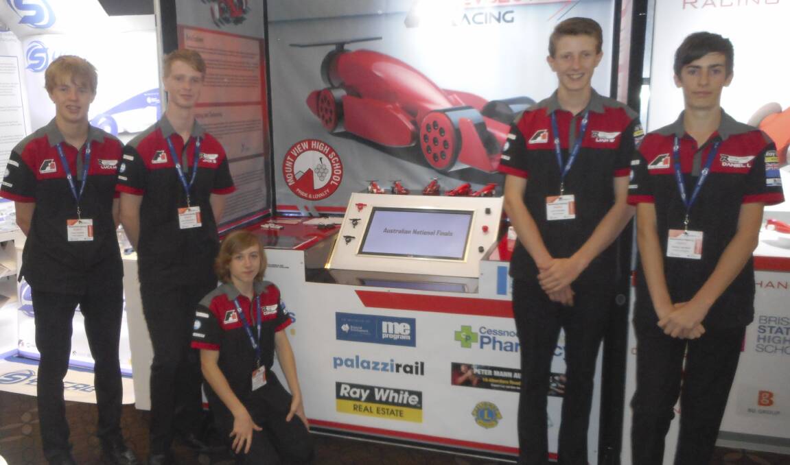GREAT EXPERIENCE: Mount View High School's F1 in Schools Challenge team, Revolution Racing, members Luca Hawkins, Jack Stephenson, Connor Minchinton, Liam Whiteley and Daniel Lambkin at the national championships. Picture supplied.