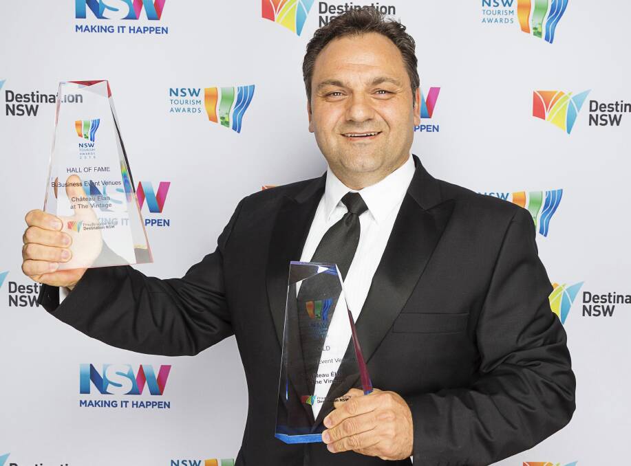 RECOGNITION: Chateau Elan at The Vintage general manager Joe Spagnolo with the resort's trophies from the NSW Tourism Awards.