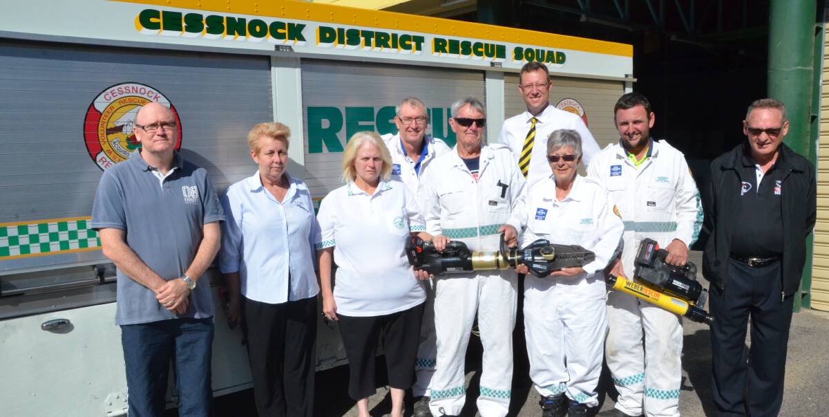 ASSISTANCE: Representatives of local clubs met with Cessnock District Rescue Squad volunteers at their South Avenue headquarters on Monday to see the equipment the squad was able to buy with last year's Club Grant. Pictured above is Kurri Bowling Club secretary-manager Victor Dobing, East Cessnock Bowling Club CEO Marlene Hartog, rescue squad members Mandy Madgwick, Chris Madgwick and Trevor Milgate, Cessnock Leagues Club CEO Paul Cousins, rescue squad members Vicki West and Paul Hampton, and Weston Workers Club president Barry Haggarty.