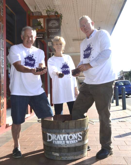 EXCITED: Cessnock Chamber of Commerce president Geoff Walker, chamber coordinator Zia Rohan and Cessnock mayor Bob Pynsent, getting ready for this Sunday's Stomp festival. Picture: Krystal Sellars