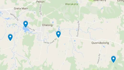 EARTH MOVES: The blue pins mark the site of four earthquakes near Cessnock in the past month. See the map below to zoom in closer.