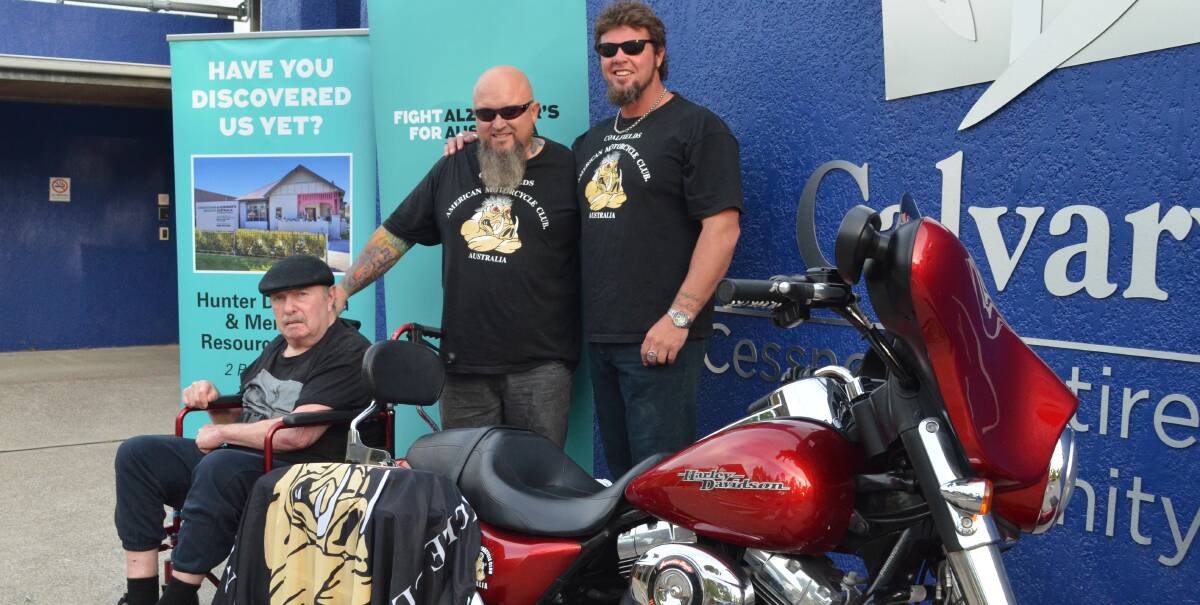 GOOD CAUSE: Pictured from right, American Motorcycle Club Coalfields Chapter members Michael Wheatley and Craig O'Brien, with Craig's father Ernie. The club has organised a charity ride for dementia on April 30.