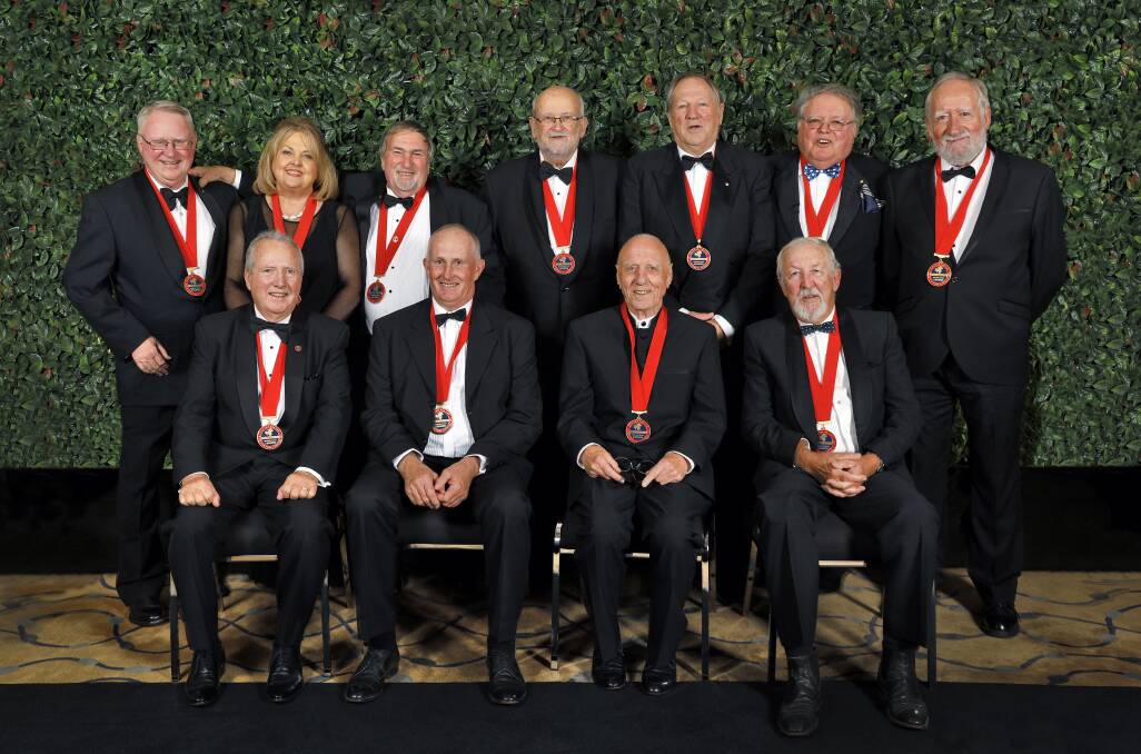 ILLUSTRIOUS COMPANY: The Hunter Valley Living Legends of wine at the 2017 awards, when Ian Tinkler (front row, second from left) was inducted. A new legend will be announced on Thursday night. Picture: Chris Elfes
