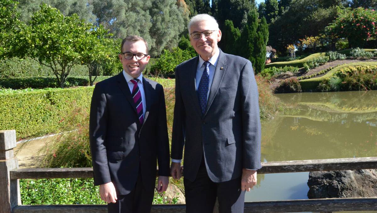 OFFICIAL: NSW tourism minister Adam Marshall and Hunter Valley Wine and Tourism Alliance chairman George Souris at the ministerial visit on May 5. Mr Marshall will return to the Hunter next month for the Clear View Hunter Valley Wine Show celebration lunch.