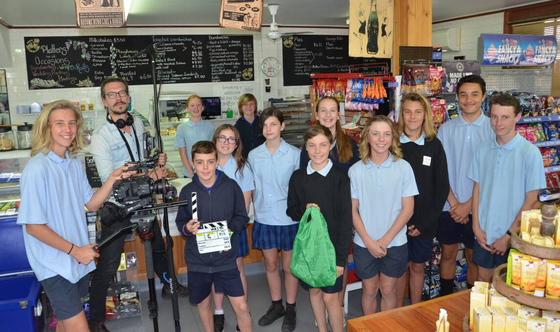 ACTION: Kurri Kurri High School filmed its entry for the Waste Ops competition at Pokolbin General Store on September 20. Picture: Krystal Sellars