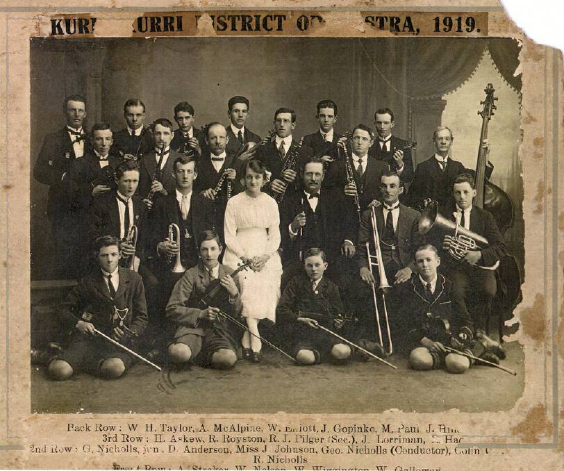  ABUNDANCE OF TALENT: The Kurri Kurri District Orchestra of 1919. Orchestra fonuder Jascha Gopinko is in the back row, fourth from left. Picture: Coalfields Heritage Group.
