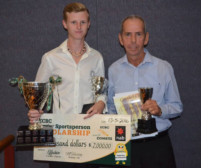PRIZE: Junior sportsperson of the year and East Cessnock Bowling Club junior scholarship winner Jesse Herbert with ECBC vice-president Greg Burgoyne at the Cessnock City Sportsperson of the Year awards.