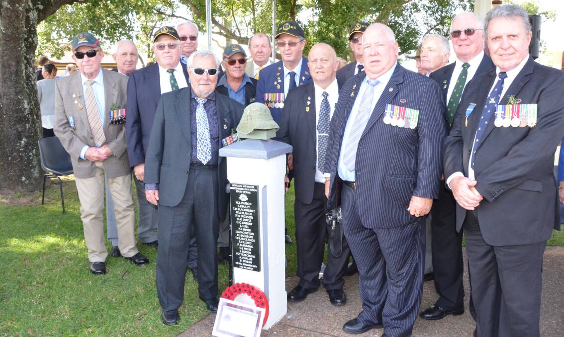 RESPECTS: This group of Vietnam veterans from all over Australia spends Anzac Day in a different town each year. This year they attended the Kurri service, for the unveiling of a Vietnam memorial. Picture: KRYSTAL SELLARS