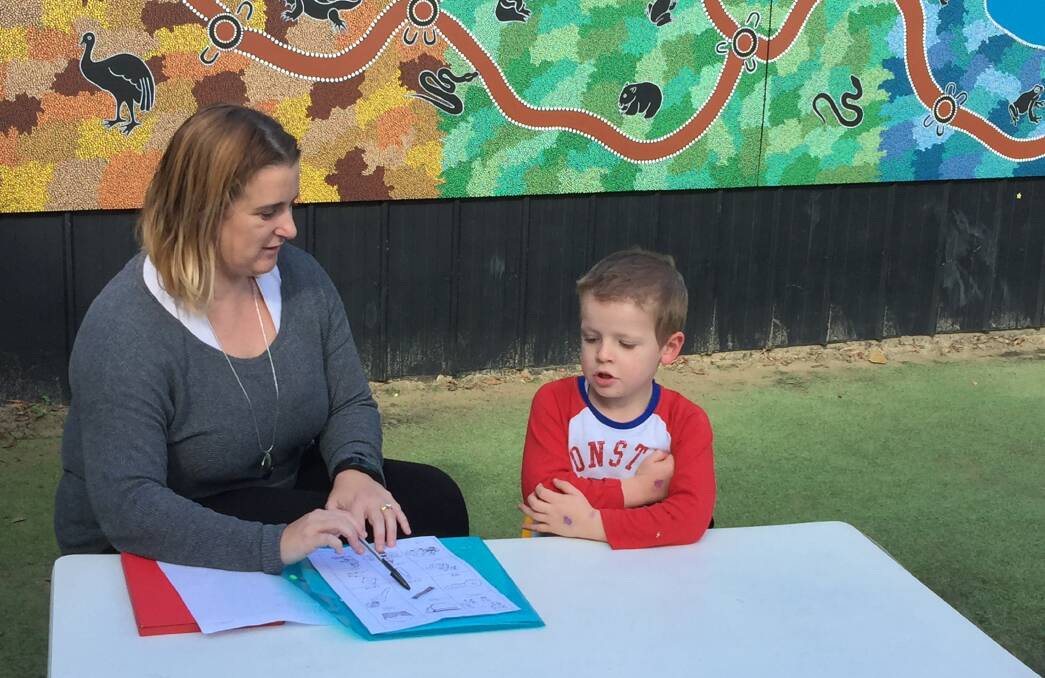 IMPORTANT SERVICE: Speech pathologist Kate Weale conducting a session with Isaac Burns at Greta Community Preschool. Picture: supplied