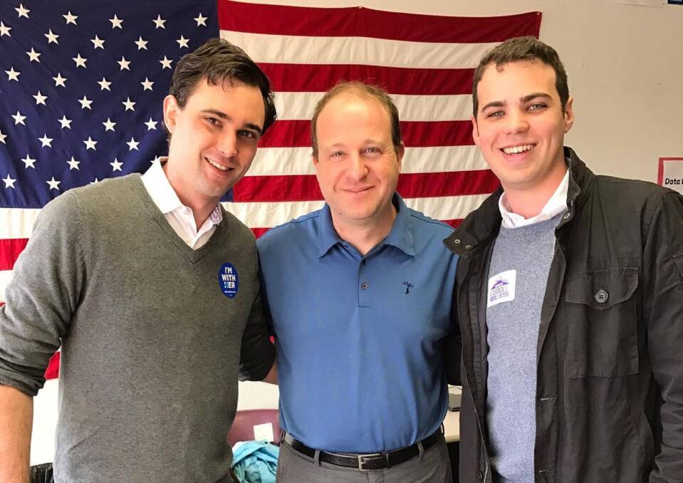 ON THE TRAIL: Declan Clausen (right), Steven Moore (left) and US Congressman Jared Polis.