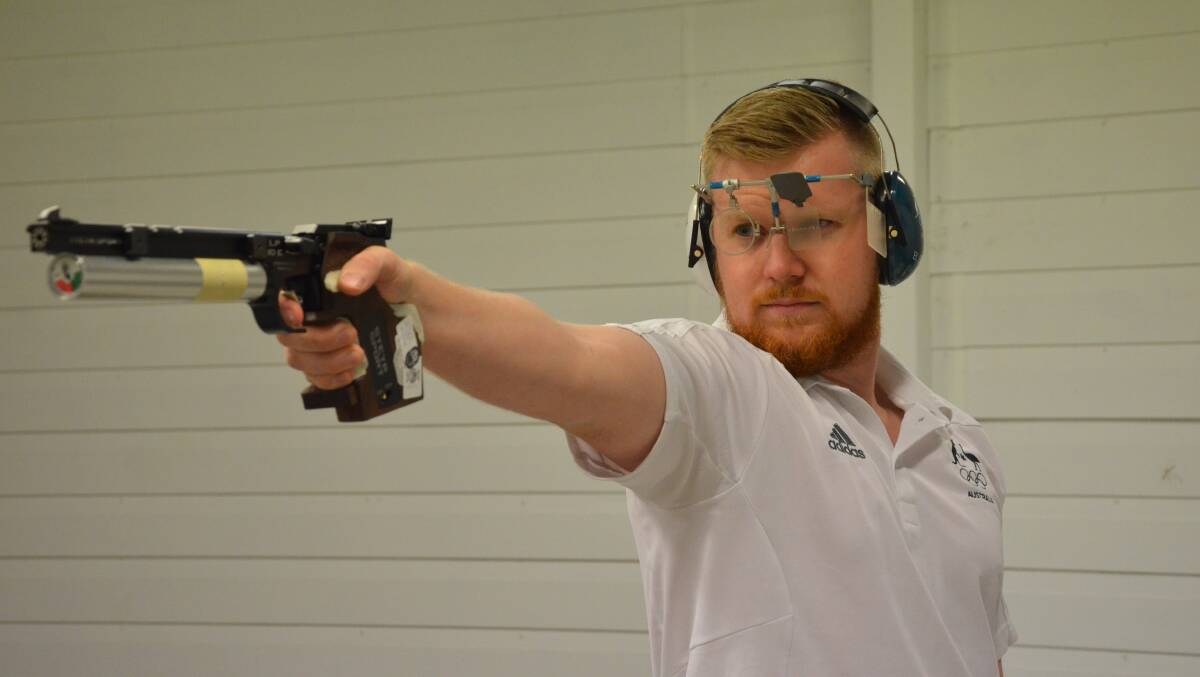 FINGER ON THE TRIGGER: Former Mount View High School student Blake Blackmore may only shoot small targets but he has big aims on Olympic debut. 