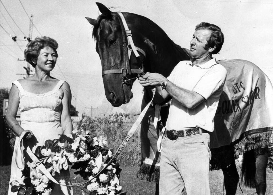 GLORY DAYS: Part-owner Mrs Balcomb and trainer Max Lees with Luskin Star on March 28, 1977, after the colt's Golden Slipper win.
