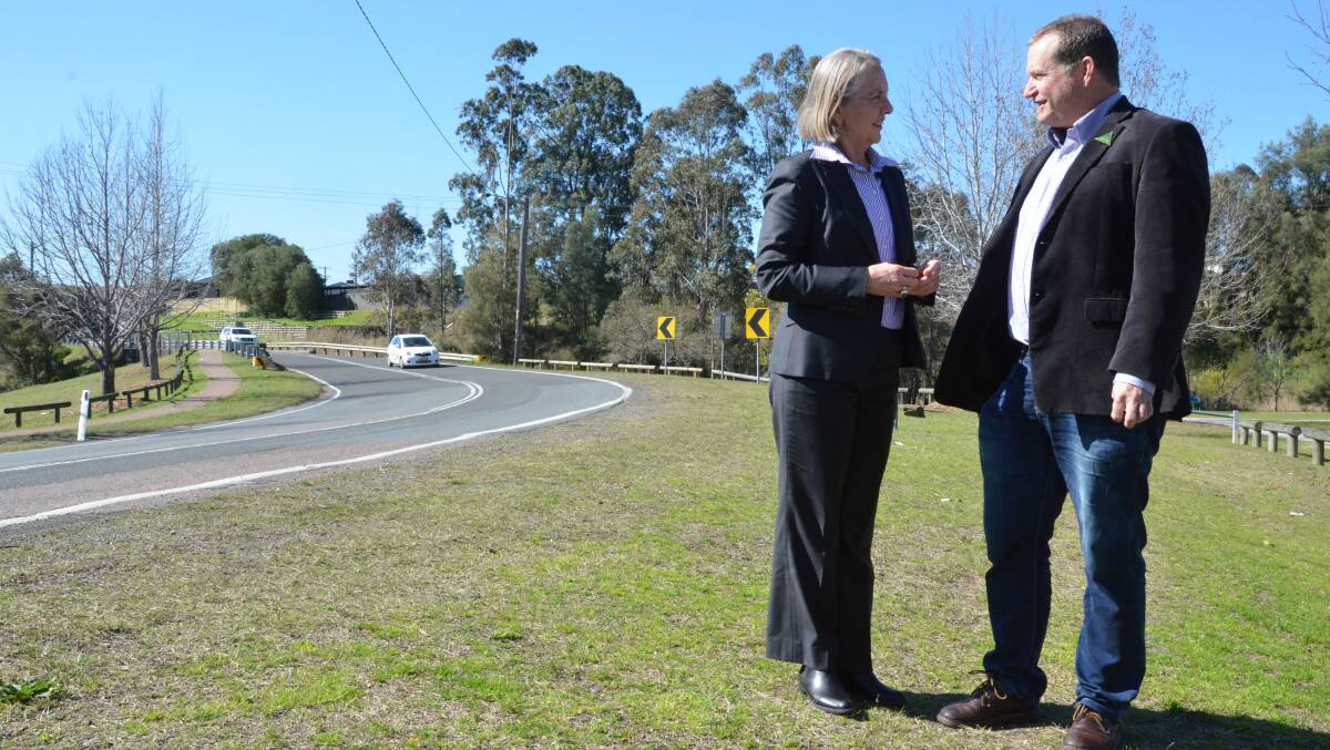 PLAN: NSW Senator Lee Rhiannon and councillor James Ryan at Cessnock Road near Peace Park, which local Greens candidates say needs a proper cycleway.