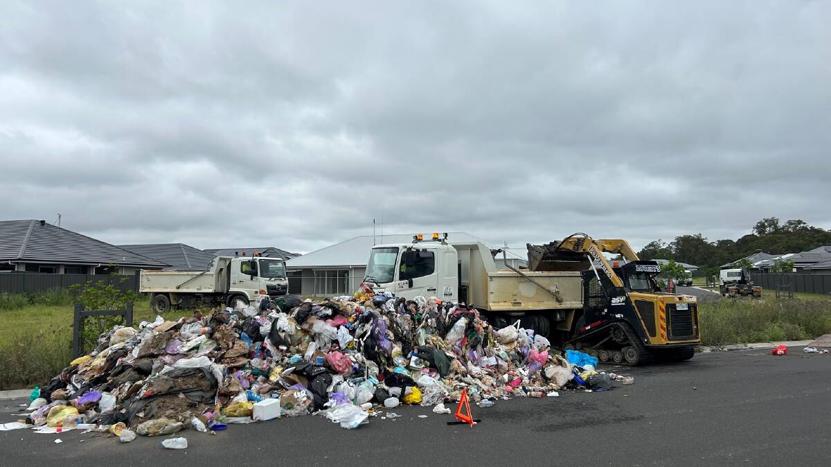 A load of rubbish had to be dumped from the truck due to the fire. Picture by Cessnock council