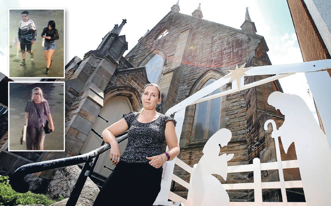 DISAPPOINTING: "Volunteers were very upset." Wesley Uniting Church's Rachael McGarry reacts to the theft, at the hands of three late-night mall visitors (inset), of elements of the church's nativity scene. Main picture: Sylvia Liber