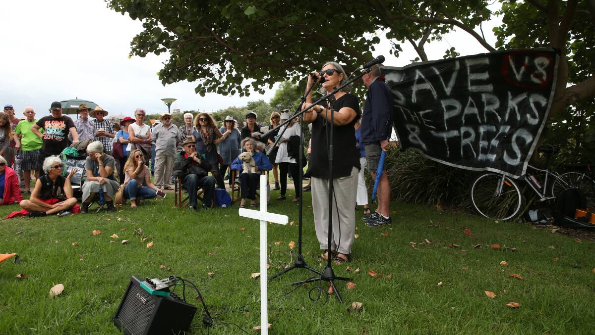 East End residents rally in Foreshore Park to the impact of the Newcastle 500 on public land.