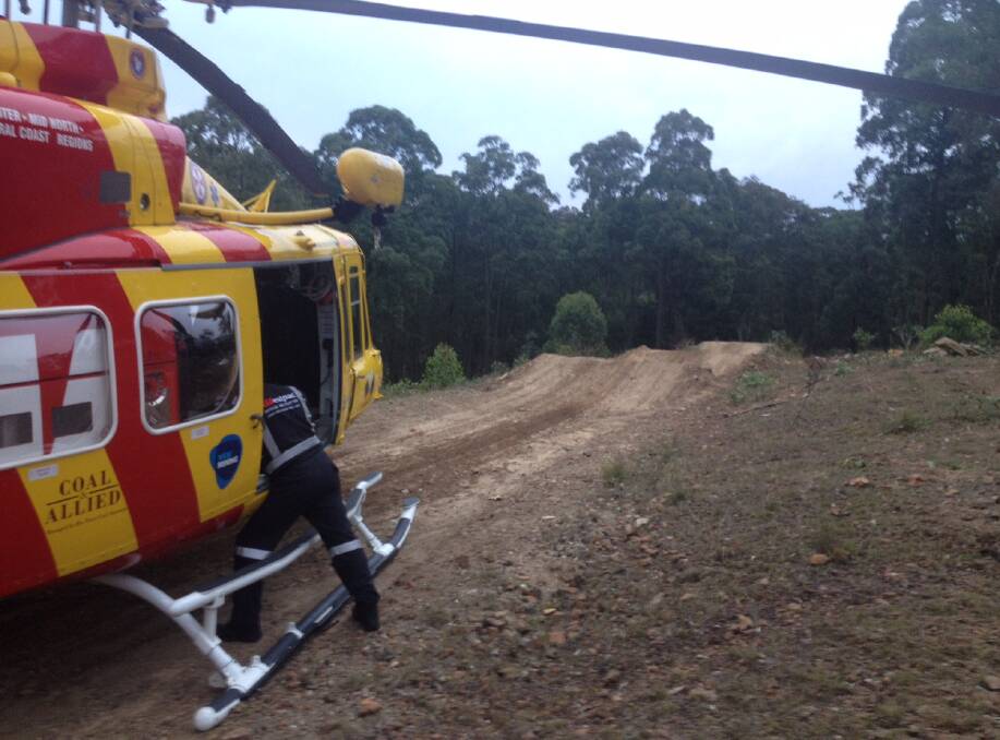 The Westpac rescue helicopter in  Sawyers Gully on Monday. Photo: Supplied