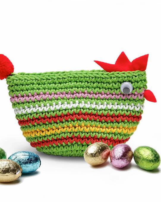 Oxfam's crocheted chicken purse with mini milk and praline chocolate eggs, $17.95. See www.shop.oxfam.org.au Photo: Supplied