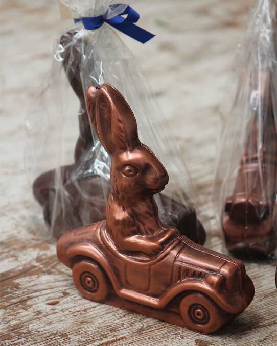 Monsieur Truffe Chocolate Co. (Melbourne) small rabbits in car (120g) $16. See monsieurtruffechocolate.com Photo: Supplied