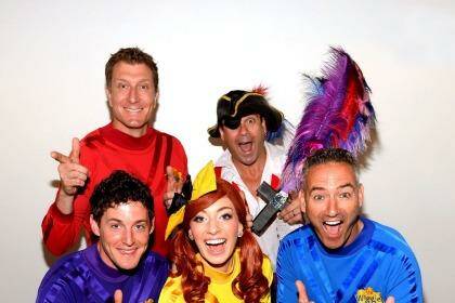 Wiggles Lachlan Gillespie (bottom left) and Emma Watkins (centre) have announced their engagement. Photo: Mark Davis
