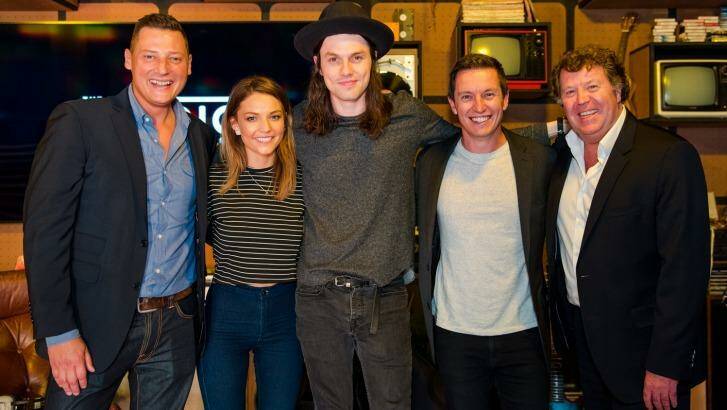 Merrick Watts, Sam Frost, James Bay, Rove McManus and Grant Blackley at the launch of SCA's The Studio.