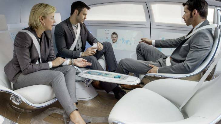 A glimpse into the future? The interior of the driverless Mercedes-Benz F015 concept car. Photo: Supplied