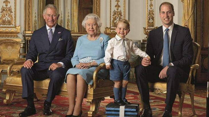 Prince George has stolen the show as he stands front and centre on a pile of gym blocks at a photoshoot for the Queen's 90th birthday. Photo: Royal Mail