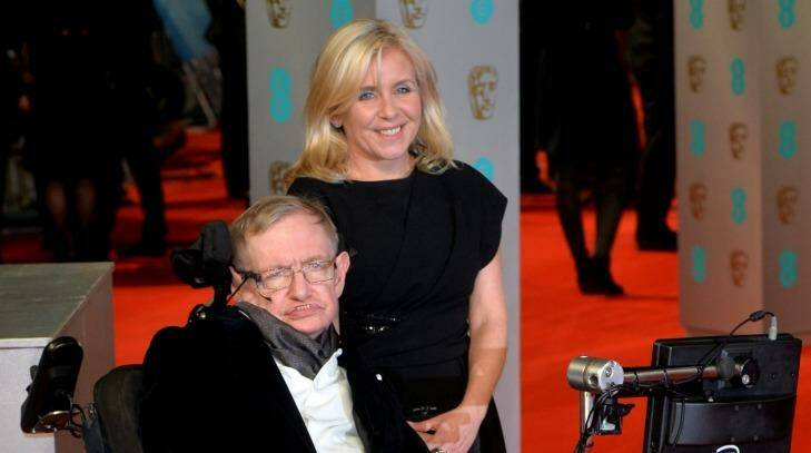Lucy Hawking and Stephen Hawking attend the BAFTAs at The Royal Opera House on February 8, 2015 in London, England. Photo: Anthony Harvey
