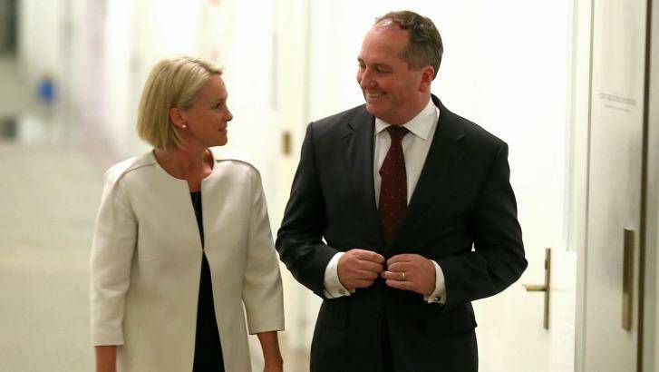 Nationals new leadership team: Minister for Rural Health Fiona Nash and Agriculture Minister Barnaby Joyce. Photo: Alex Ellinghausen