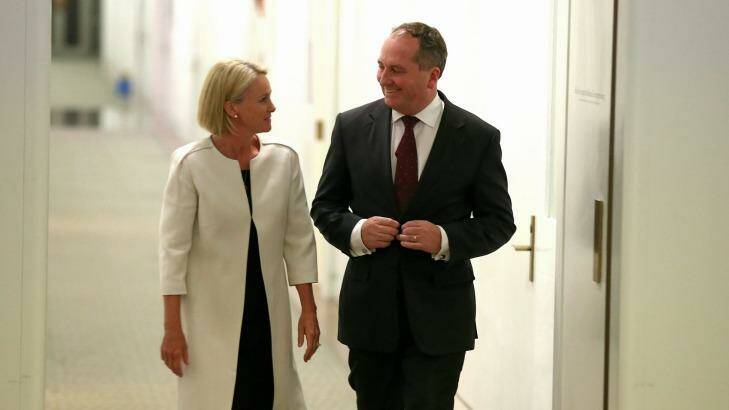 Nationals new leadership team: Minister for Rural Health Senator Fiona Nash and Agriculture Minister Barnaby Joyce. Photo: Alex Ellinghausen