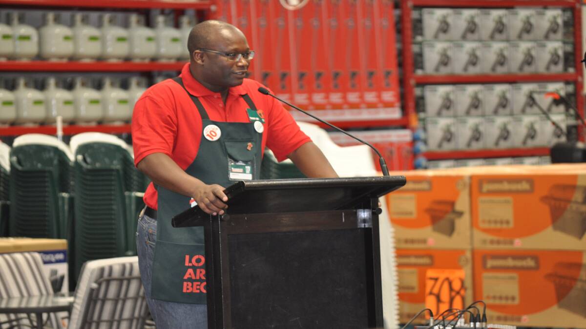 Bunnings Cessnock complex manager Abdoul Ba kicked of the opening celebrations. 