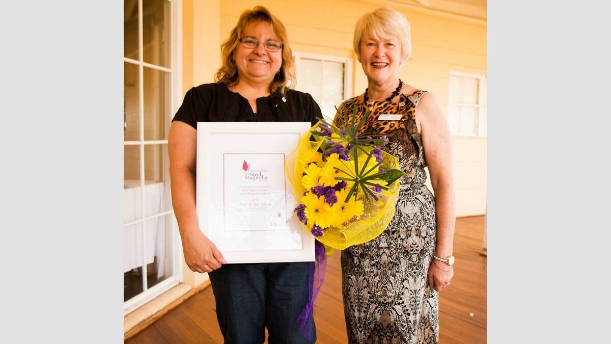 STRONG WOMAN: Lifeline’s 2014 Upper Hunter Steel Magnolia, Debbie Templeton with Lifeline Newcastle and Hunter CEO, Kay Chapman. Photo by Na’arah Grace Photography.
