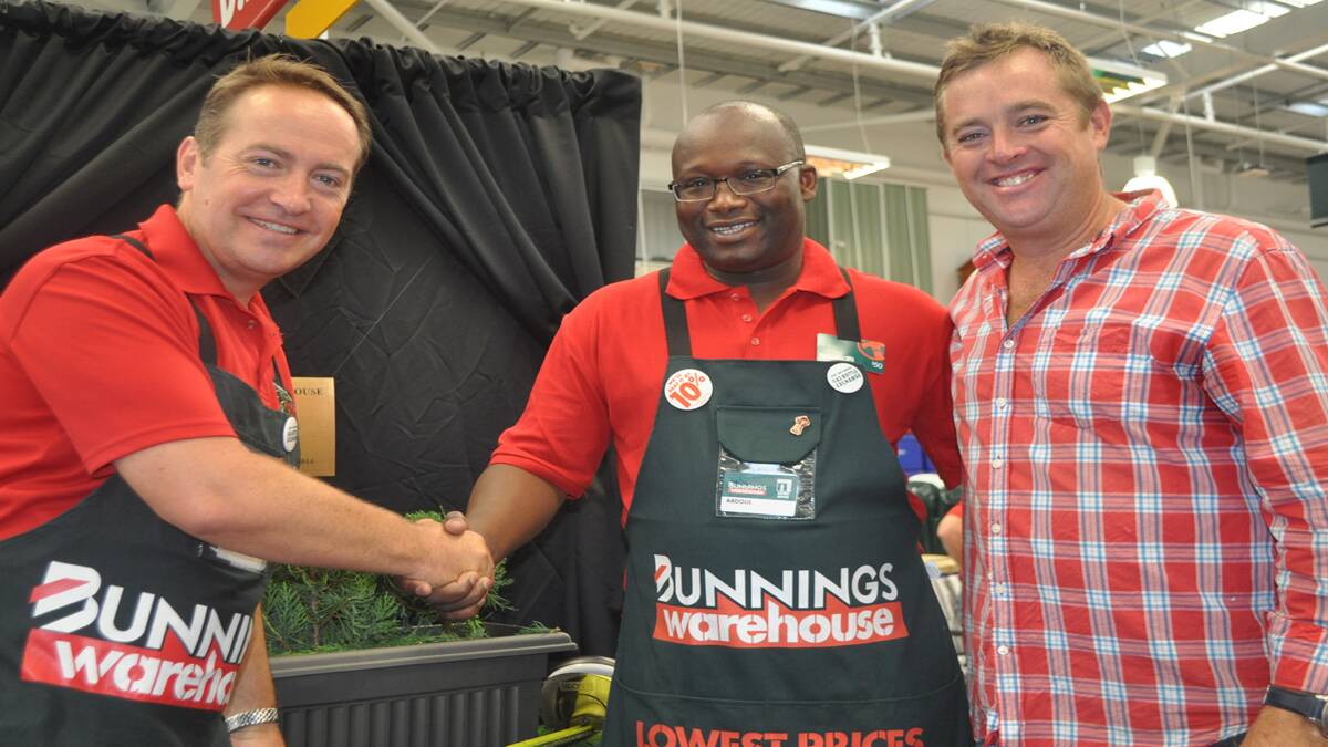 Bunnings Managing Director John Gillam with Cessnock complex manager Abdoul Ba and Jason Hodges from Better Homes and Gardens. 