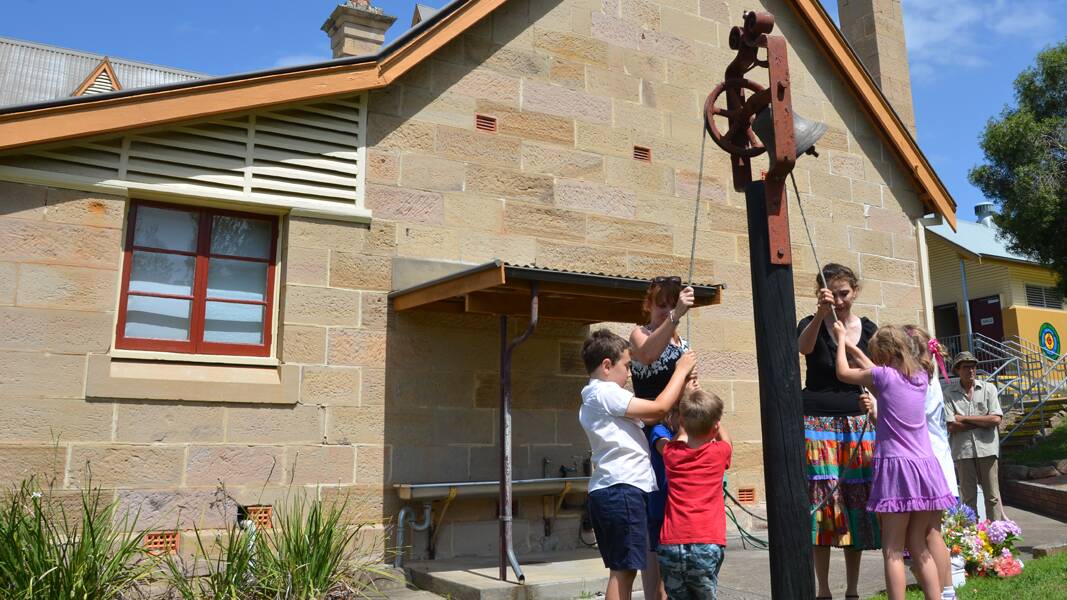 Wollombi Public School students Atticus, Phoenix, Annalisa, Daniella and Maya joined principal Michelle Murphie and librarian Deanne Baker in ringing the school bell for the final time. 