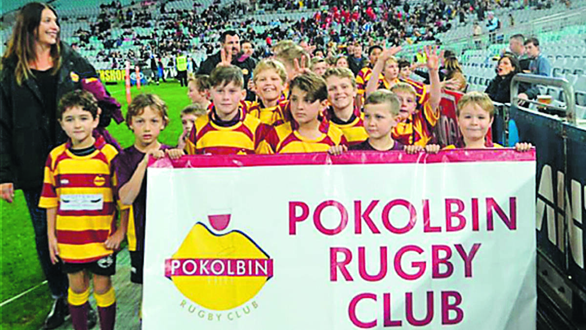 EXCITED: Pokolbin Junior Rugby players were the guard of honour at the Waratahs vs Crusaders game at ANZ Stadium on Saturday.