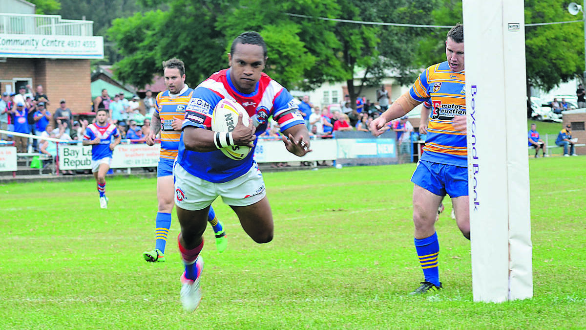 TOO QUICK: Bulldogs halfback Theeran Pearson scores under the posts. See more photos in the gallery below.