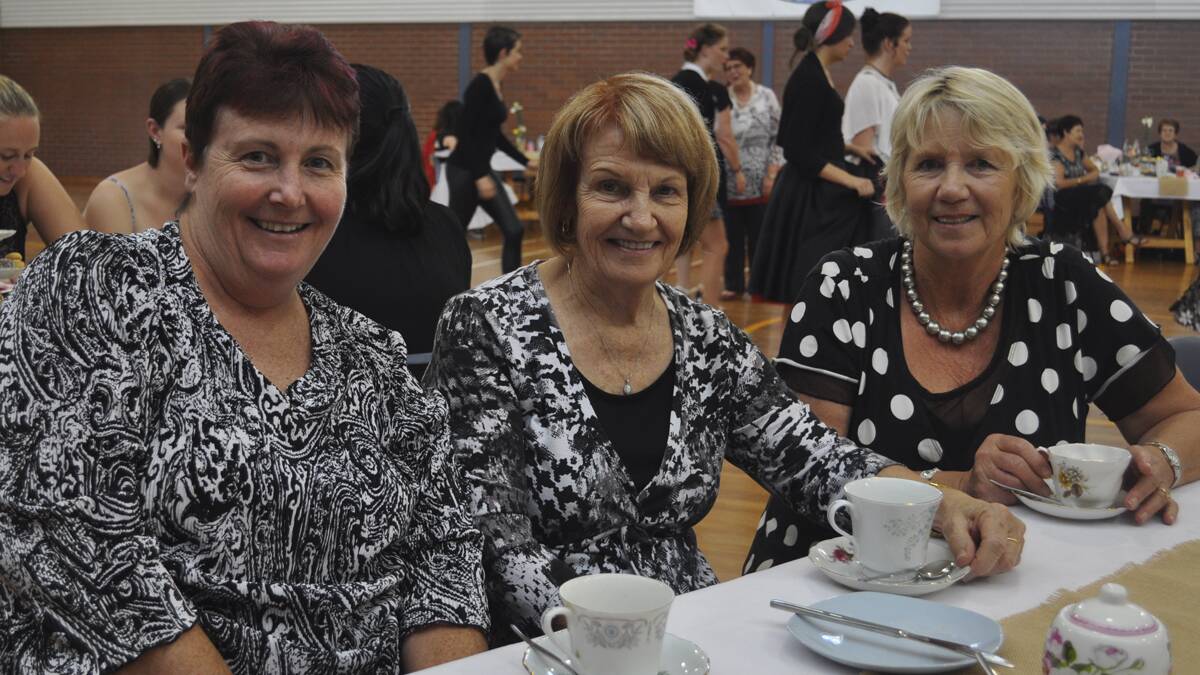 Cathy Bourke, Joan Critchley and Carol Doherty at the Kurri Nostalgia Festival high tea at Kurri High School.