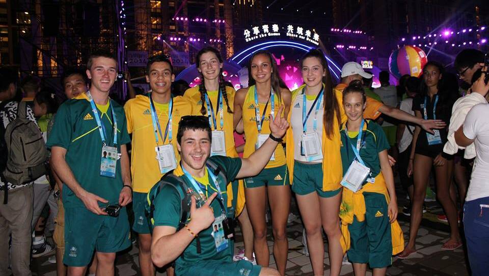 Matt Rees (far left) at the opening ceremony of the Youth Olympic Games in China. 